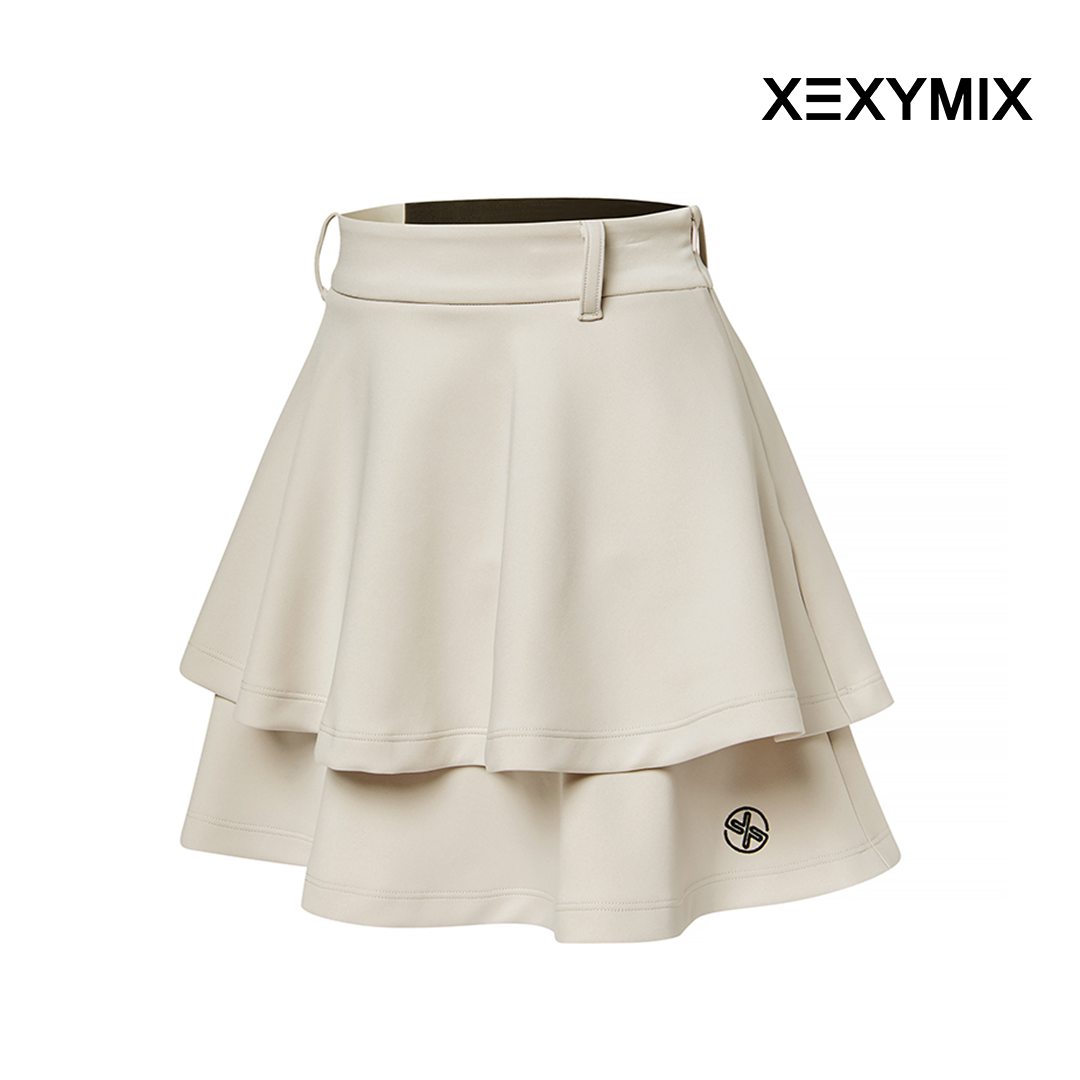 XEXYMIX DOUBLE TIERED FLARED SKIRT XGFSK05J2 BEIGE