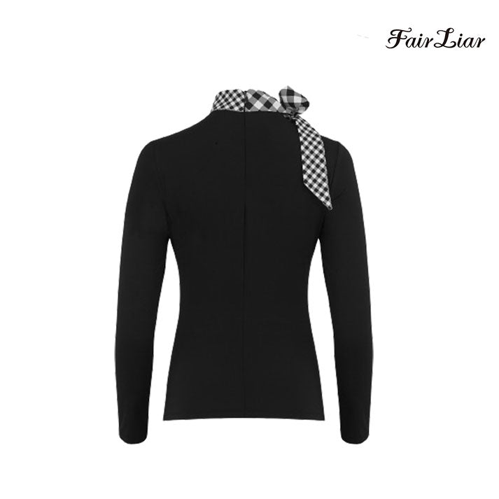 FAIRLIAR LONG SLEEVE FS4TS10FBK Check Ribbon Eri BK