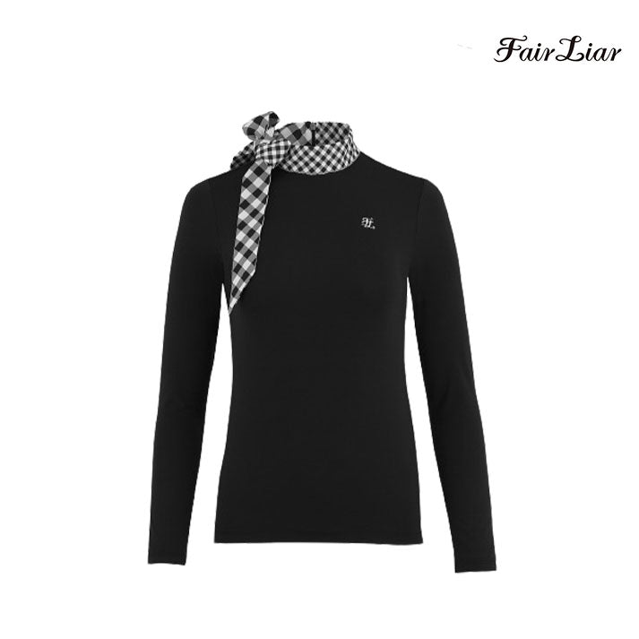 FAIRLIAR LONG SLEEVE FS4TS10FBK Check Ribbon Eri BK