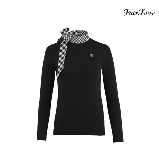 FAIRLIAR LONG SLEEVE FS4TS10FBK Check Ribbon Eri BK