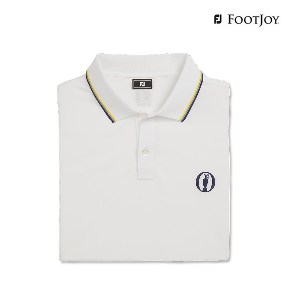 FOOTJOY POLO M 32533 EU SLD W TRIM PIQUE WHT W YLLW