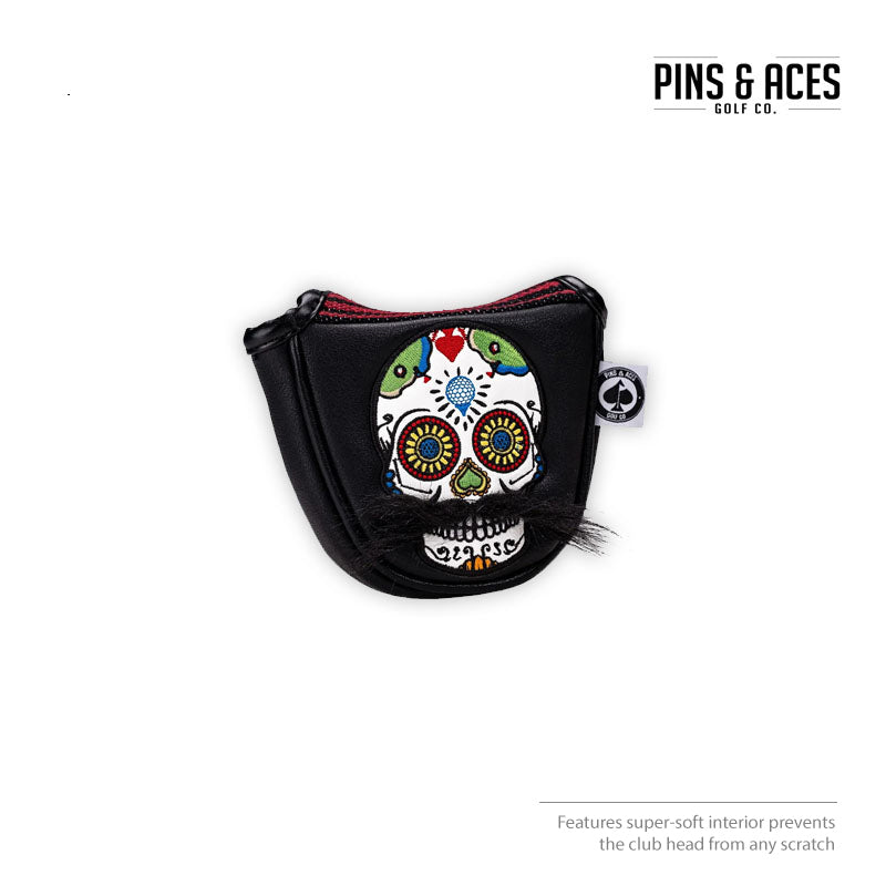PUTTER HEAD COVER PINS & ACES MUSTACHE SUGAR SKULL