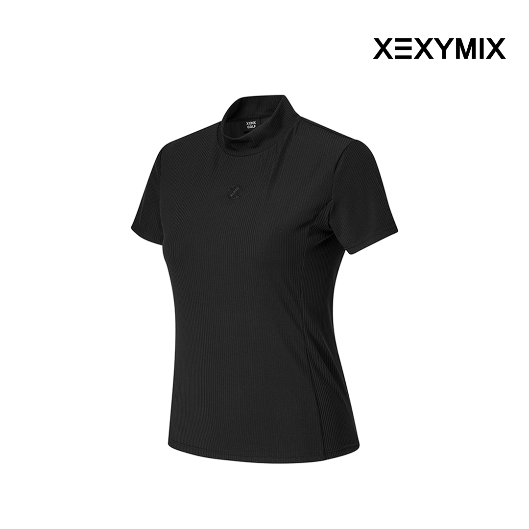 XEXYMIX RIBBED MOCK NECK SLIMFIT SHORT SLEEVE XGFST04J2 BLACK