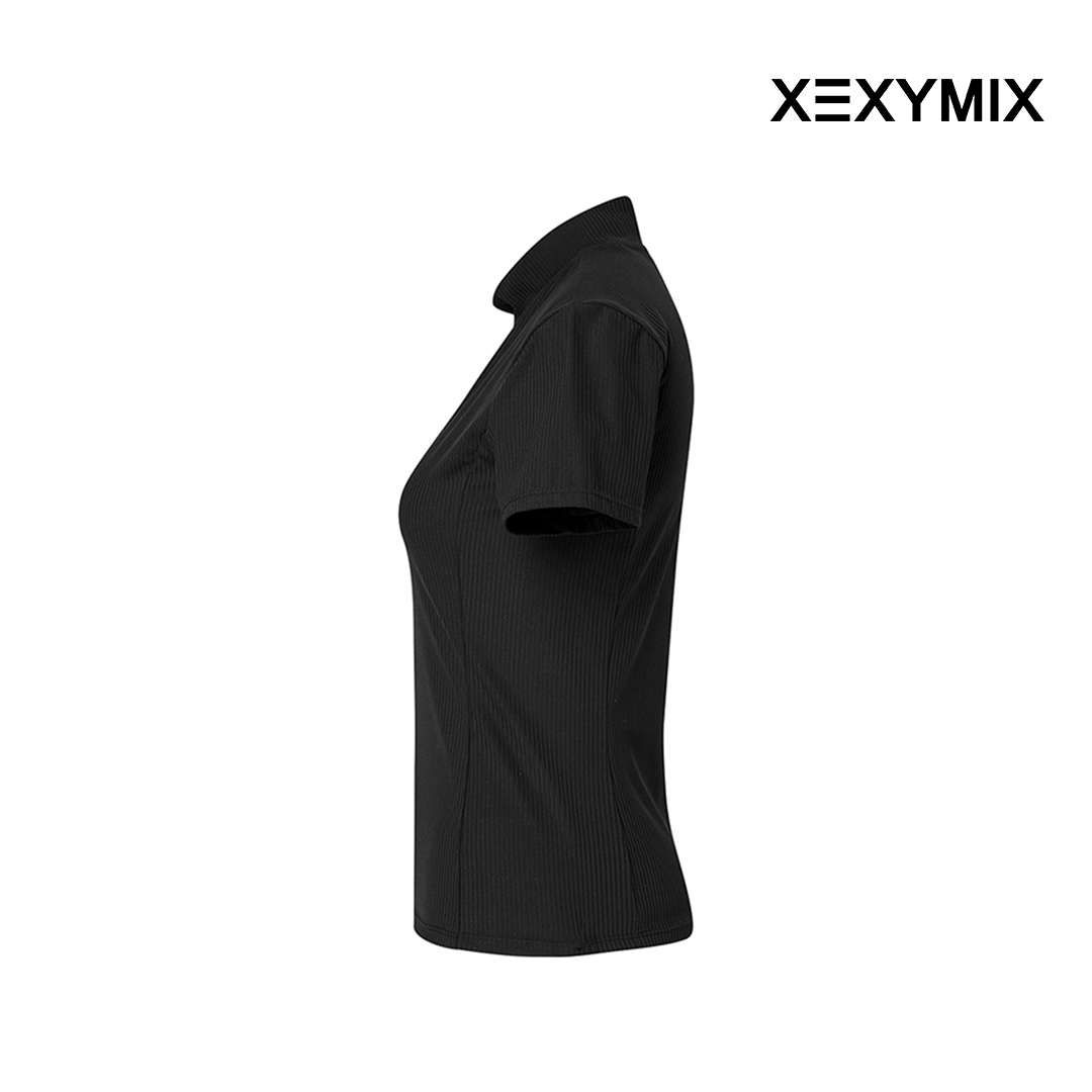 XEXYMIX RIBBED MOCK NECK SLIMFIT SHORT SLEEVE XGFST04J2 BLACK