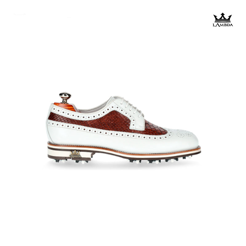 SHOES LAMBDA LIVORNO WHITE & BROWN LIV-M-1008-WH-BR
