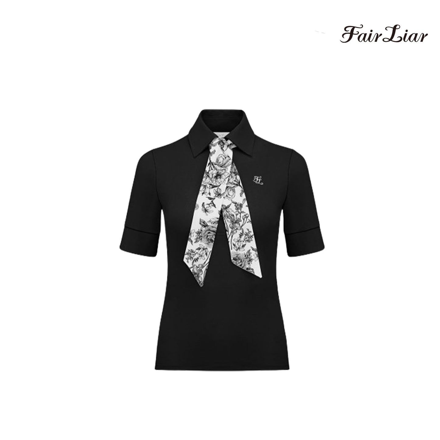 T-SHIRT FAIRLIAR FLOWER SCARF SET FS3TS09F BLACK