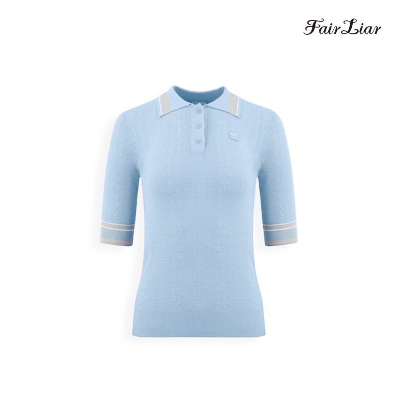 T-SHIRT FAIRLIAR RIBBED THREE QUARTER COLLAR FM3SW01F BLUE