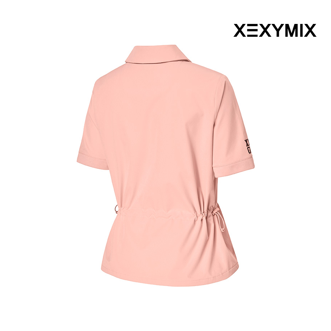 XEXYMIX WOVEN STRING COLLAR SHORT SLEEVE XGFST04H3 PEACH