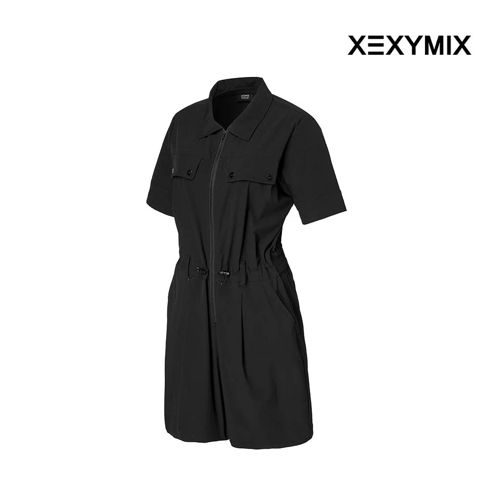 XEXYMIX COMFY WOVEN STRING ZIP UP JUMPSUIT XGFOP02J1 BLACK