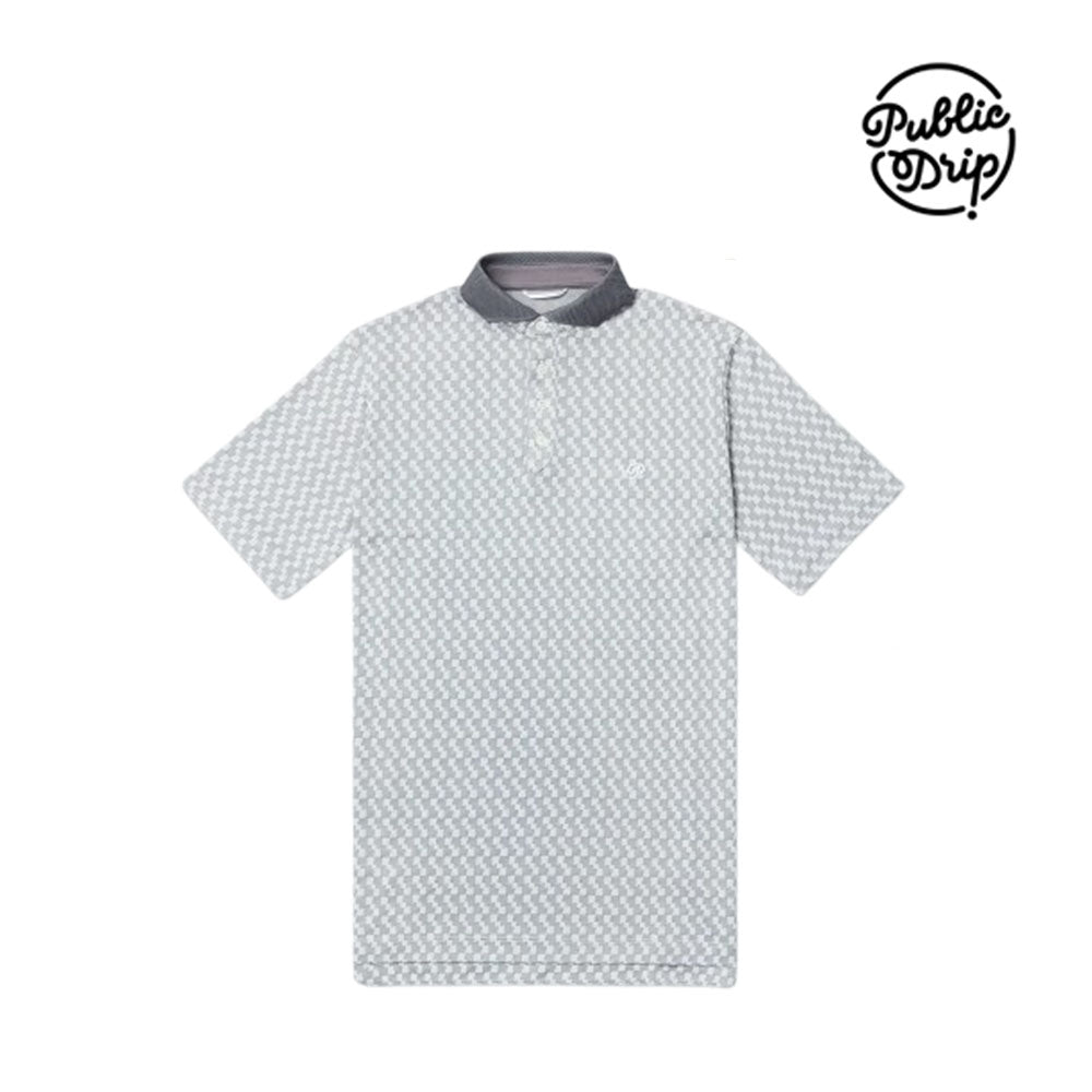 atasan pris golf Public Drip M Retro Jaquard Polo Grey