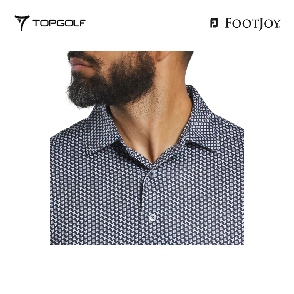 FOOTJOY POLO 32572 FS HOUNDSTOOTH GEO LSL BLACK