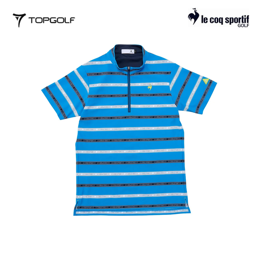 LE COQ POLO MEN LG5SHS80M STRIPE HALF-ZIP SHORT SLEEVE BLUE