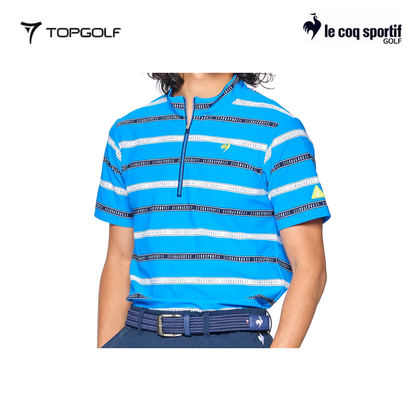 LE COQ POLO MEN LG5SHS80M STRIPE HALF-ZIP SHORT SLEEVE BLUE