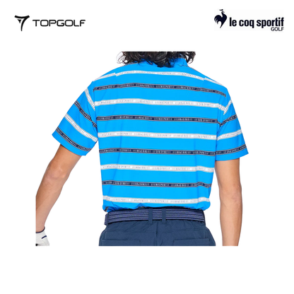 LE COQ POLO MEN LG5SHS80M STRIPE HALF-ZIP SHORT SLEEVE BLUE