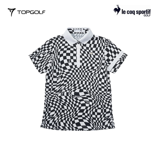 LE COQ POLO WOMEN LG5SHS02L VICHY CHECK SHORT SLEEVE BLACK