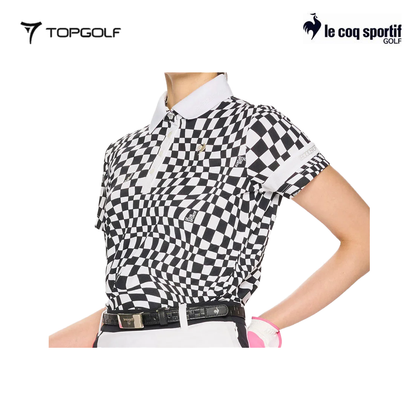 LE COQ POLO WOMEN LG5SHS02L VICHY CHECK SHORT SLEEVE BLACK