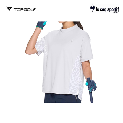 LE COQ POLO WOMEN LG5SHS52L WIDE FIT MOCKNECK SHORT SLEEVE GRAY