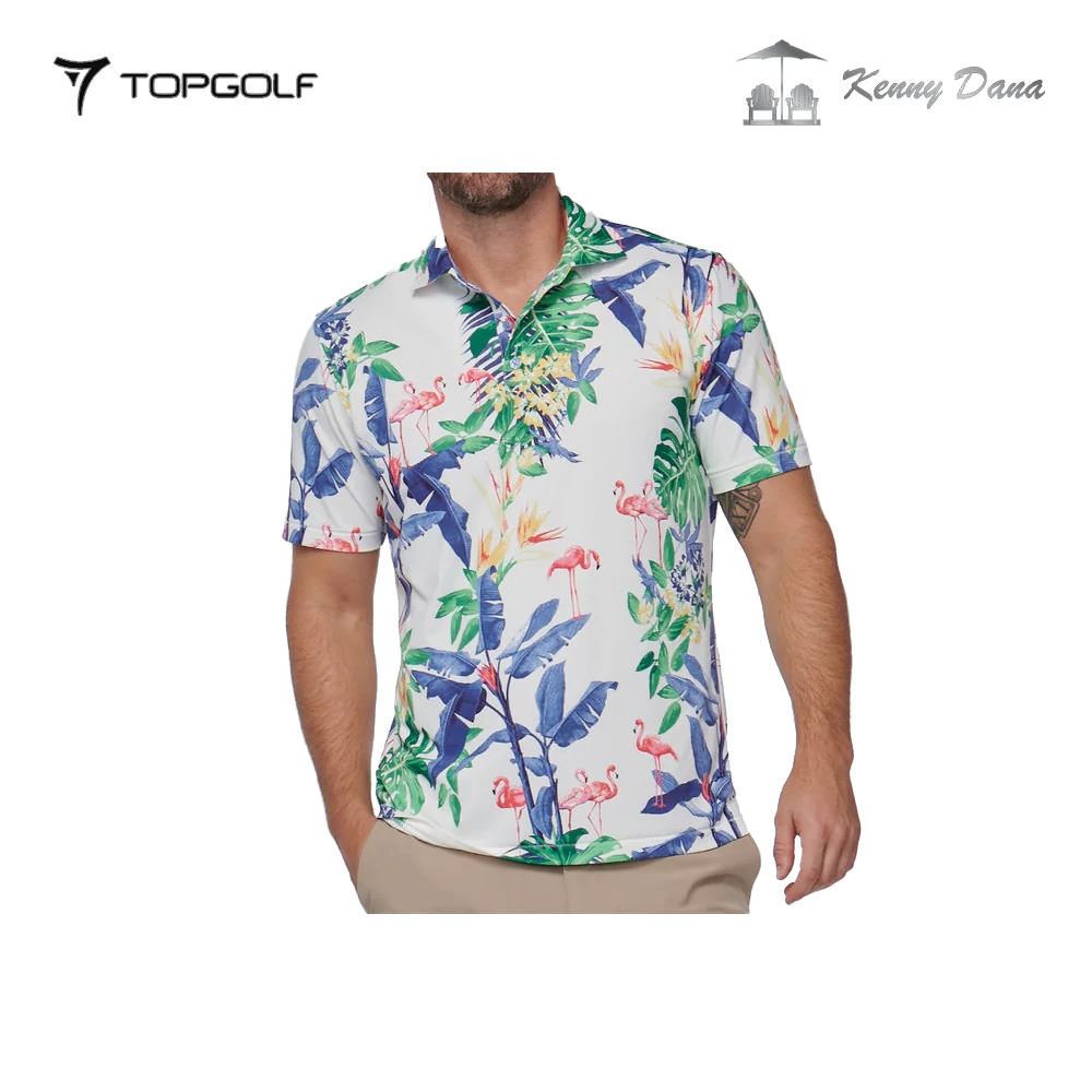 KENNY DANA 104126-1 FLAMINGO PALM WHITE MULTI MEN'S SLIM FIT POLO