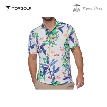 KENNY DANA 104126-1 FLAMINGO PALM WHITE MULTI MEN'S SLIM FIT POLO