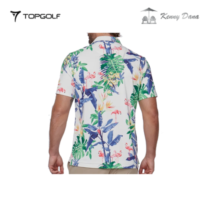 KENNY DANA 104126-1 FLAMINGO PALM WHITE MULTI MEN'S SLIM FIT POLO