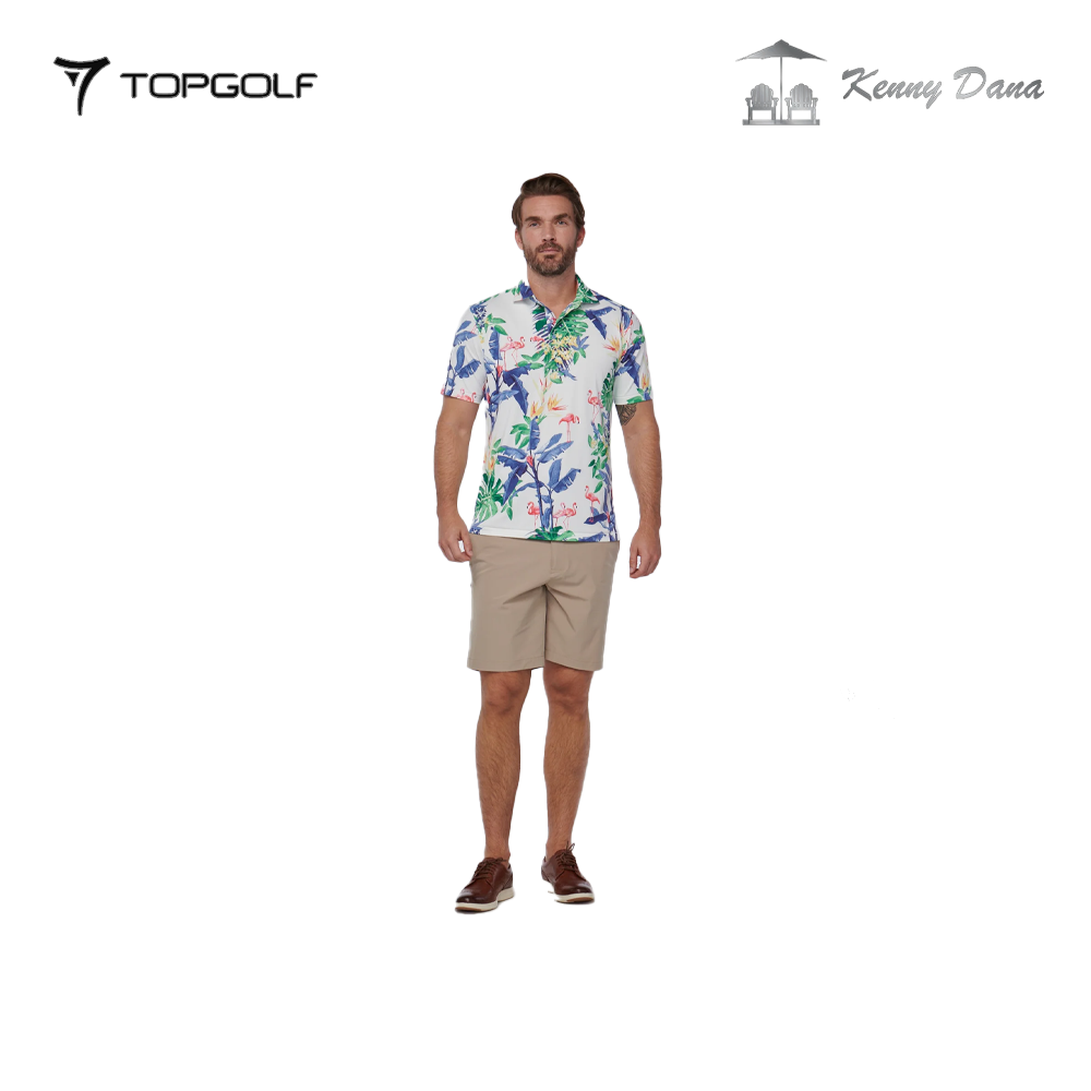 KENNY DANA 104126-1 FLAMINGO PALM WHITE MULTI MEN'S SLIM FIT POLO