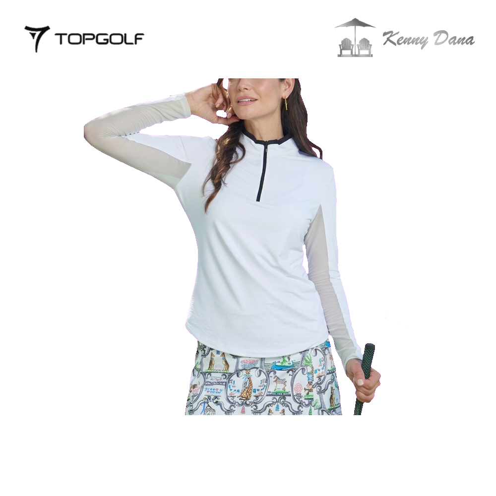 KENNY DANA MOCK WITH MESH UNDER SLEEVES 52099-W JAQ SOLID WHITE