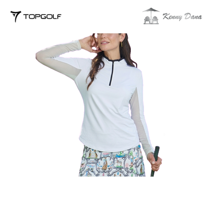 KENNY DANA MOCK WITH MESH UNDER SLEEVES 52099-W JAQ SOLID WHITE