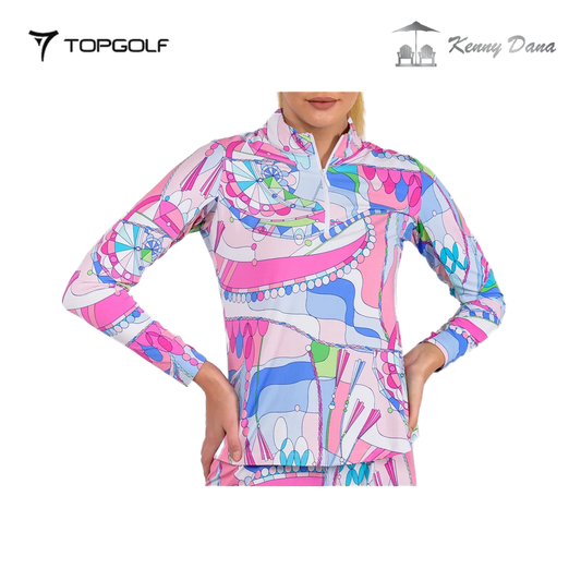 KENNY DANA MOCK WITH MESH UNDER SLEEVES 52201-2 JAQ CARNIVAL PINK MULTI