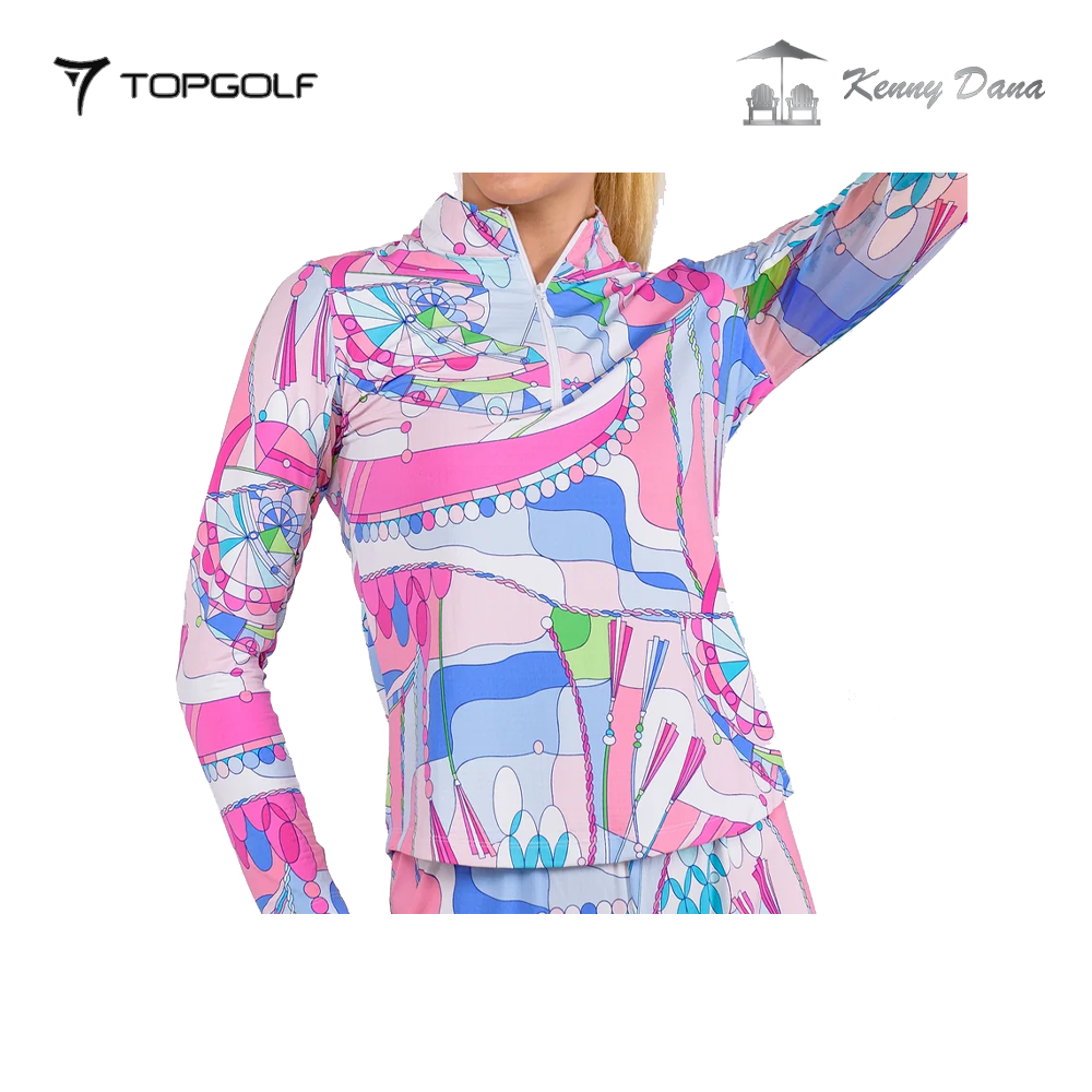 KENNY DANA MOCK WITH MESH UNDER SLEEVES 52201-2 JAQ CARNIVAL PINK MULTI