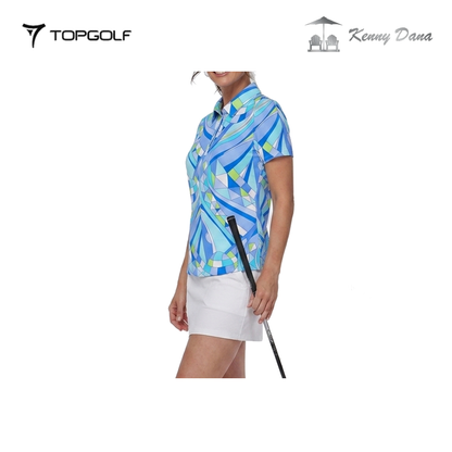 KENNY DANA POLO W 49215 MOSAIC PERI LIME SHORT SLEEVE POLO SHIRT