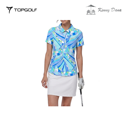 KENNY DANA POLO W 49215 MOSAIC PERI LIME SHORT SLEEVE POLO SHIRT