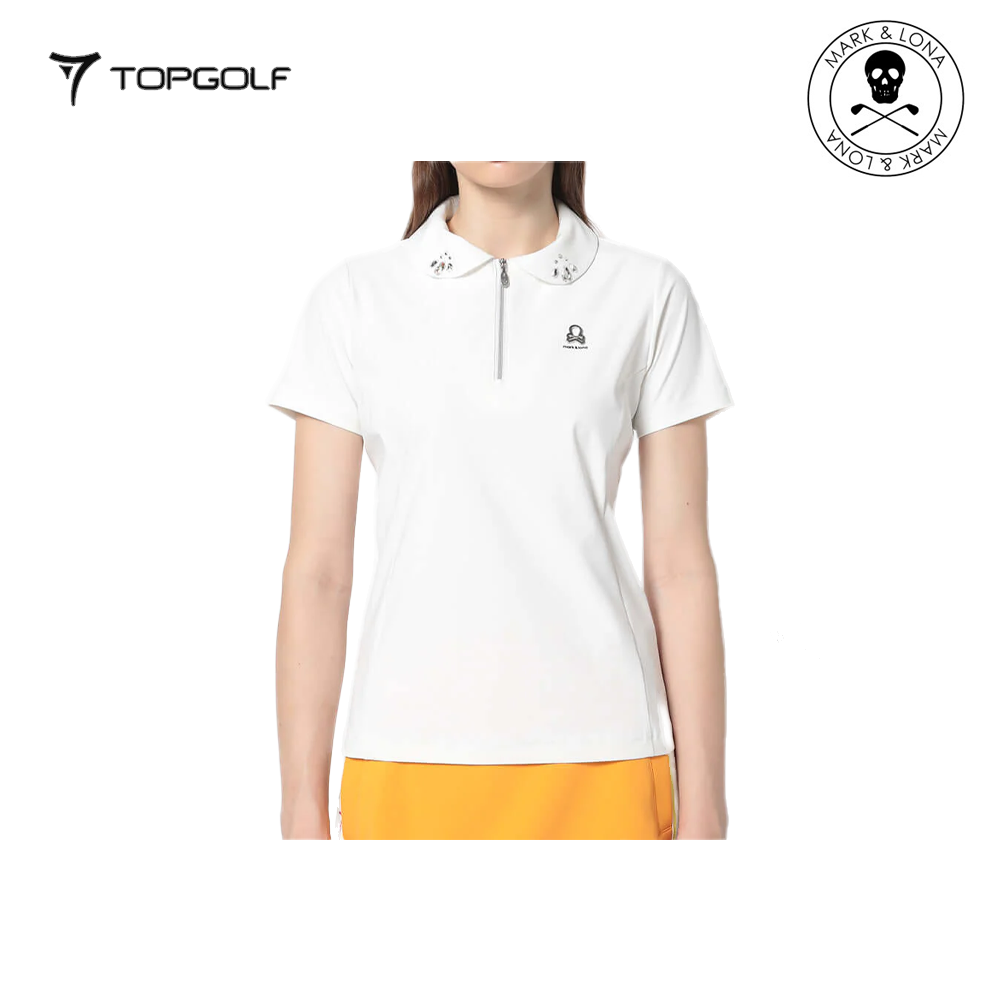 MARK&LONA Noble Swarovski Zip Polo Women White
