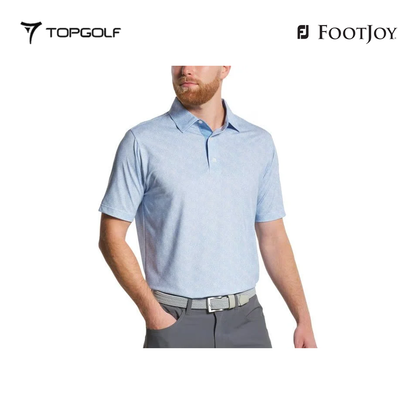 FOOTJOY POLO MEN SHIRT 32772 FS SPECKLE PRT LSL BLUE JAY/WHITE
