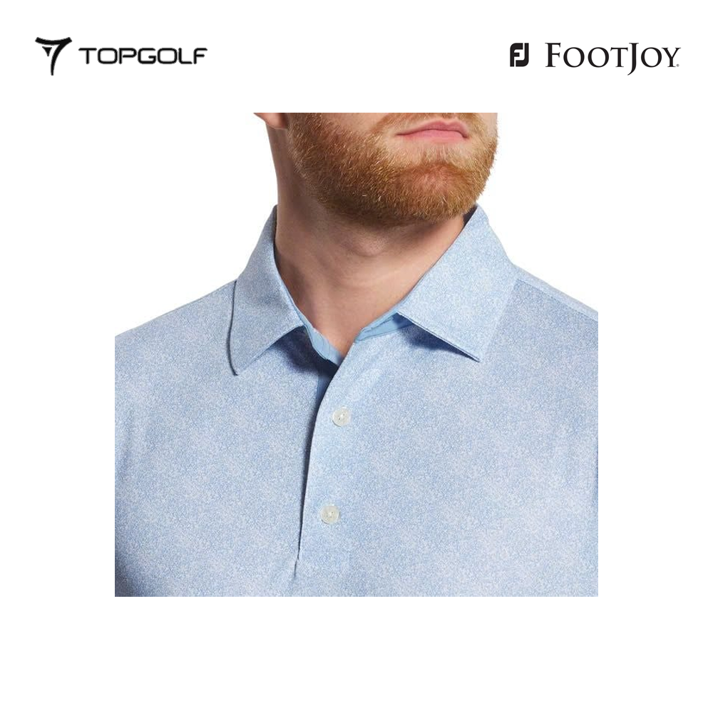 FOOTJOY POLO MEN SHIRT 32772 FS SPECKLE PRT LSL BLUE JAY/WHITE
