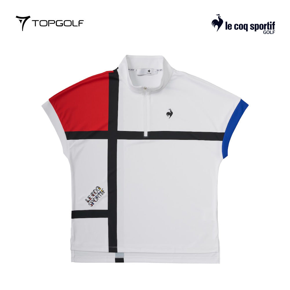 atasan wanita golf  Le Coq Polo W Lg5Shs80Lwide Fit Mondrian Short Half Zip Wh00 25Ss