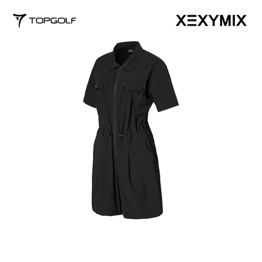 XEXYMIX COMFY WOVEN STRING ZIP UP JUMPSUIT XGFOP02J1 BLACK