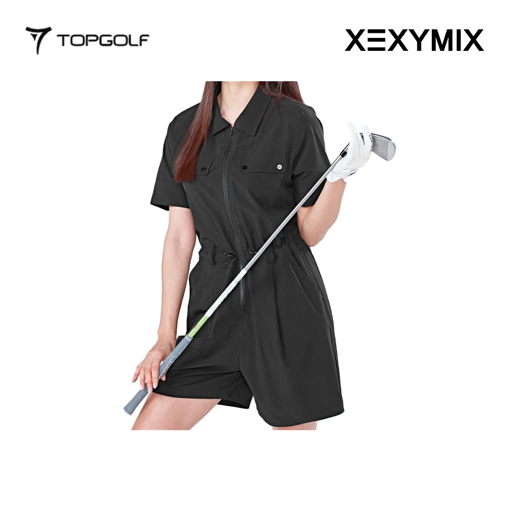 XEXYMIX COMFY WOVEN STRING ZIP UP JUMPSUIT XGFOP02J1 BLACK