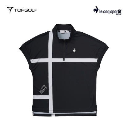 atasan wanita golf  Le Coq Polo W Lg5Shs80Lwide Fit Mondrian Short Half Zip Bk00 25Ss
