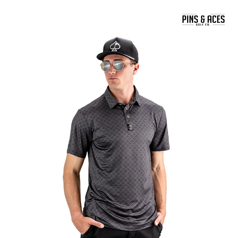 PINS&ACES POLO SHIRT BIG BLIND BLACK