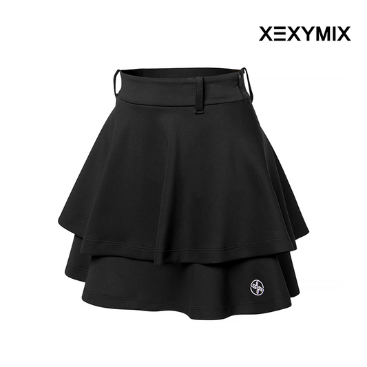 XEXYMIX DOUBLE TIERED FLARED SKIRT XGFSK05J2 BLACK