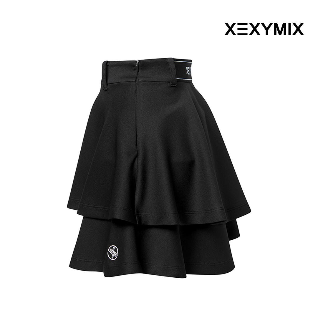 XEXYMIX DOUBLE TIERED FLARED SKIRT XGFSK05J2 BLACK