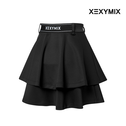 XEXYMIX DOUBLE TIERED FLARED SKIRT XGFSK05J2 BLACK