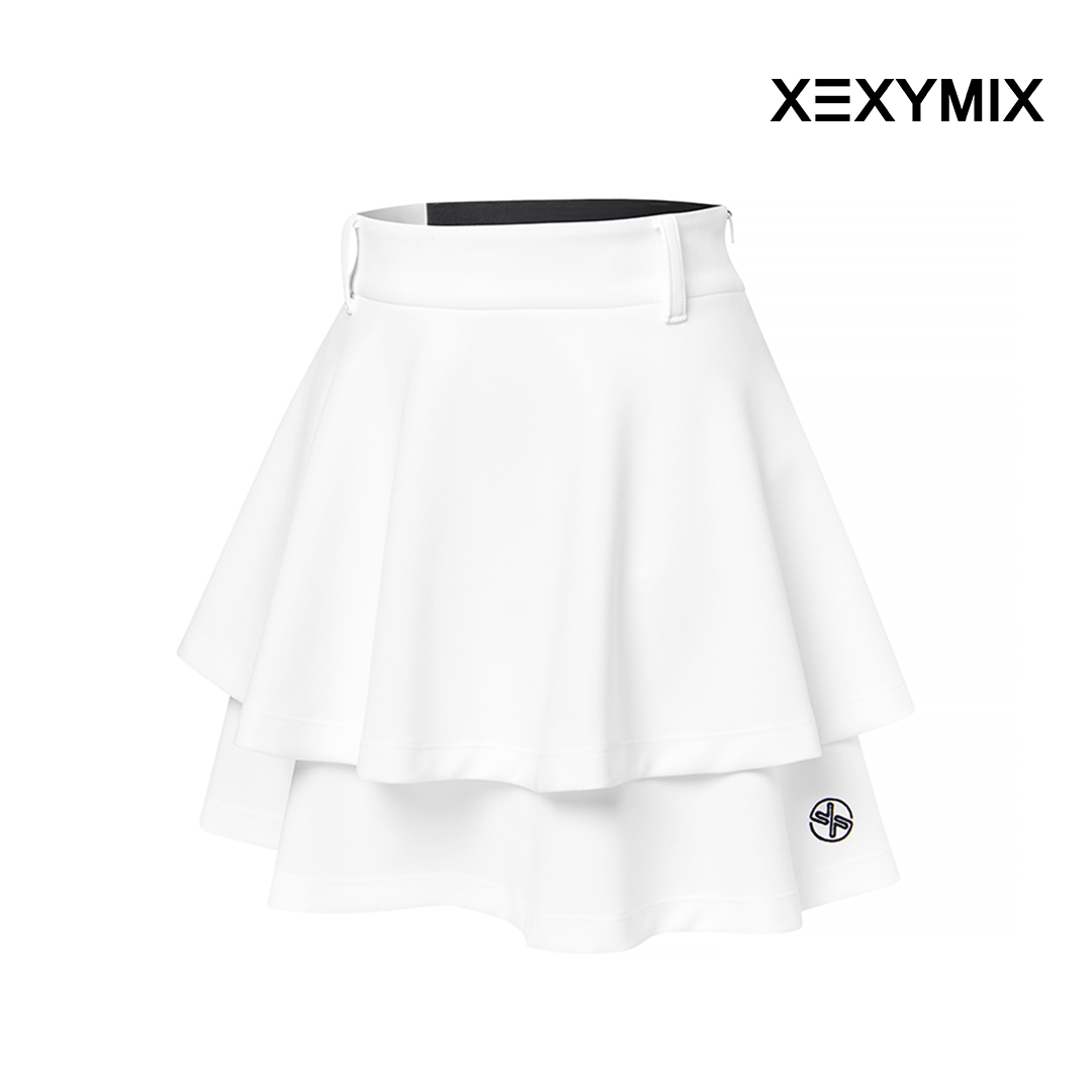 XEXYMIX DOUBLE TIERED FLARED SKIRT XGFSK05J2 WHITE