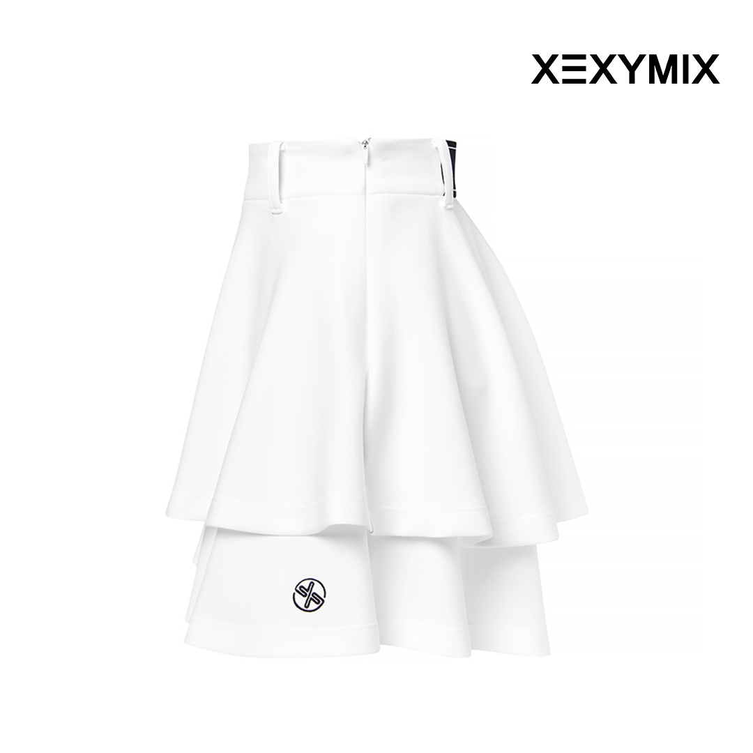 XEXYMIX DOUBLE TIERED FLARED SKIRT XGFSK05J2 WHITE