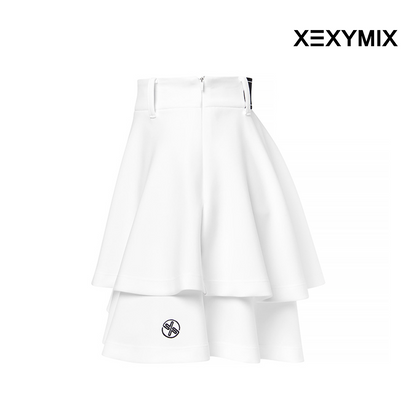 XEXYMIX DOUBLE TIERED FLARED SKIRT XGFSK05J2 WHITE