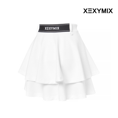 XEXYMIX DOUBLE TIERED FLARED SKIRT XGFSK05J2 WHITE