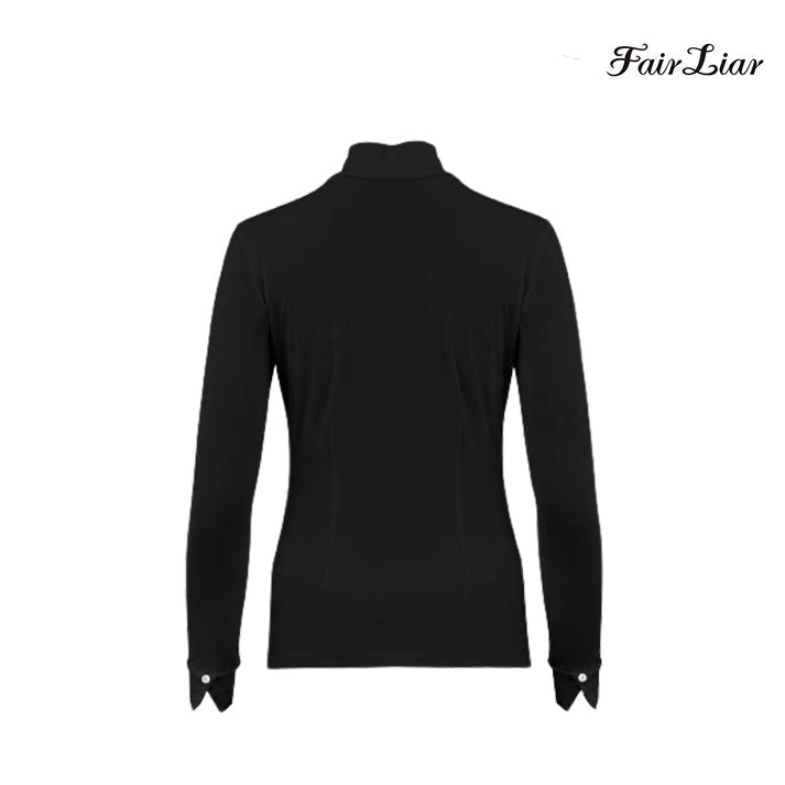 FAIRLIAR TOP FS4TS05FBK Shirring Detail Mock Neck BK