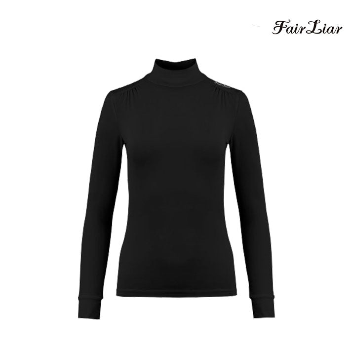 FAIRLIAR TOP FS4TS05FBK Shirring Detail Mock Neck BK