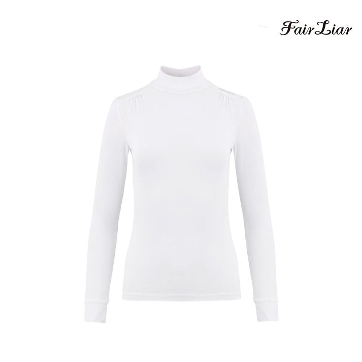 FAIRLIAR TOP FS4TS05FWH Shirring Detail Mock Neck WH