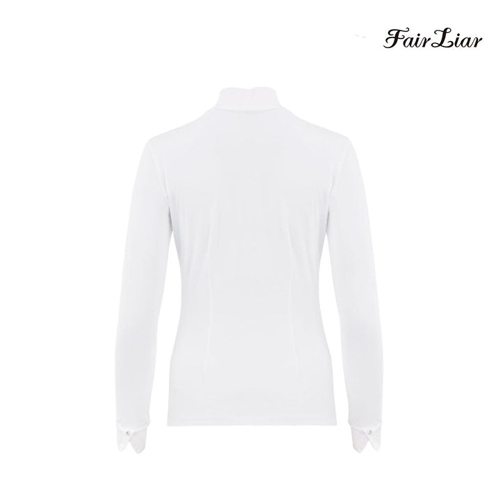 FAIRLIAR TOP FS4TS05FWH Shirring Detail Mock Neck WH